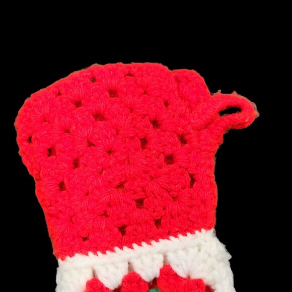 VTG Christmas Stocking Crochet Granny Square Red White Green Holiday Handmade - Picture 5 of 5